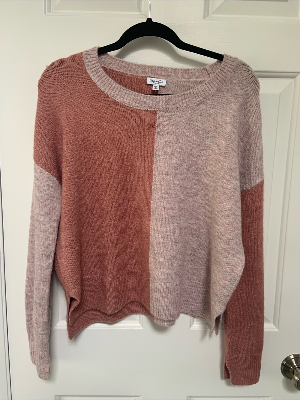 Splendid Two-Tone Crewneck Sweater - Dusty Rose & Blush